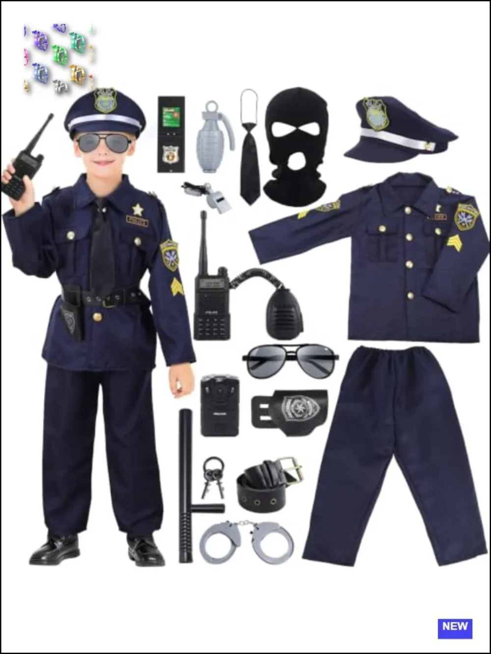 Kids Police Officer Costume Set 16 Pcs Halloween Cosplay Role Play